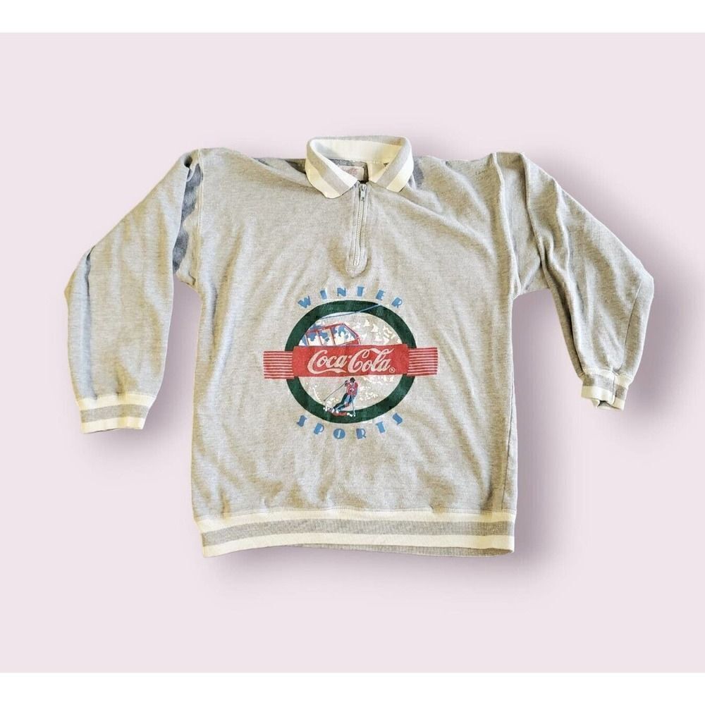 COCA COLA Winter Sports Collared 1/4 Zip Sweatshirt 90s SZ Small | Rare Vintage
